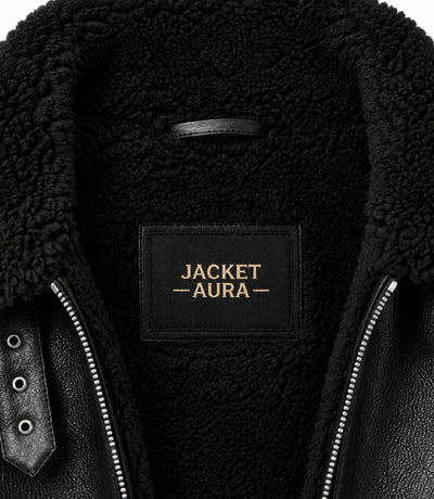 Men's Black Fur Lined Full Grain Leather Jacket Collar - Jacket Aura