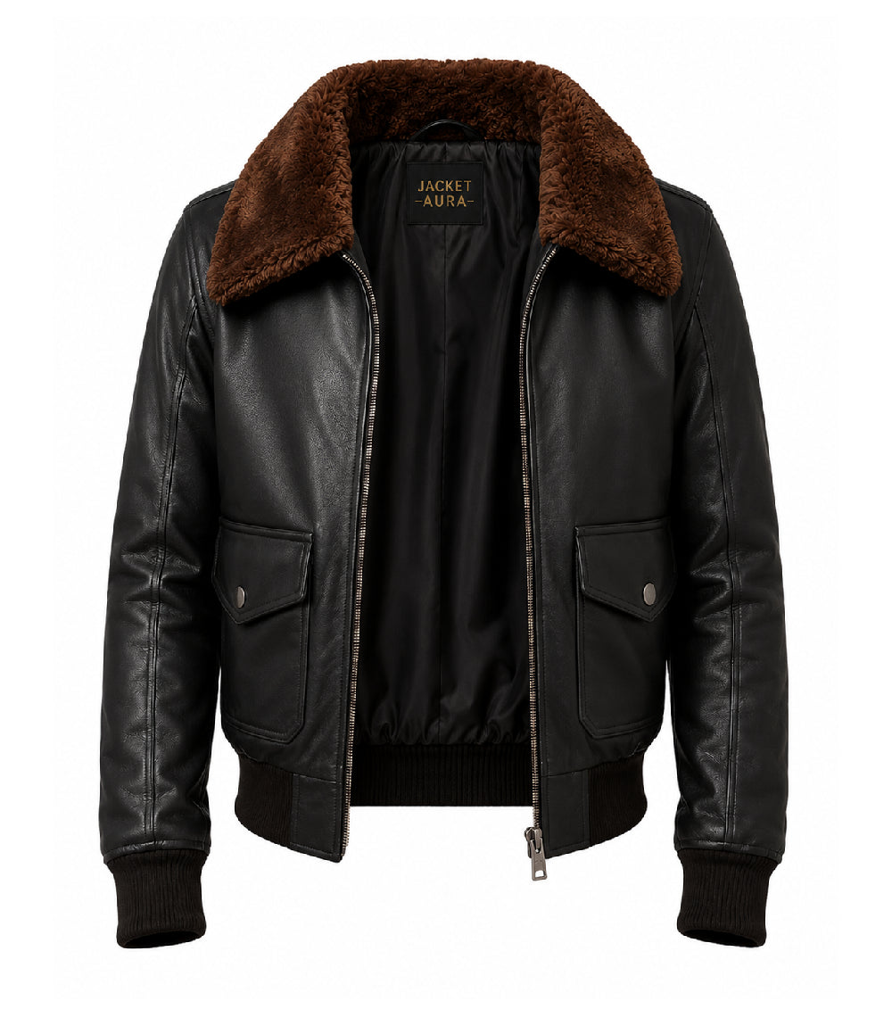 Men's Black G1 Aviator Leather Jacket - Jacket Aura