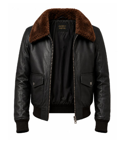 Men's Black G1 Aviator Leather Jacket - Jacket Aura