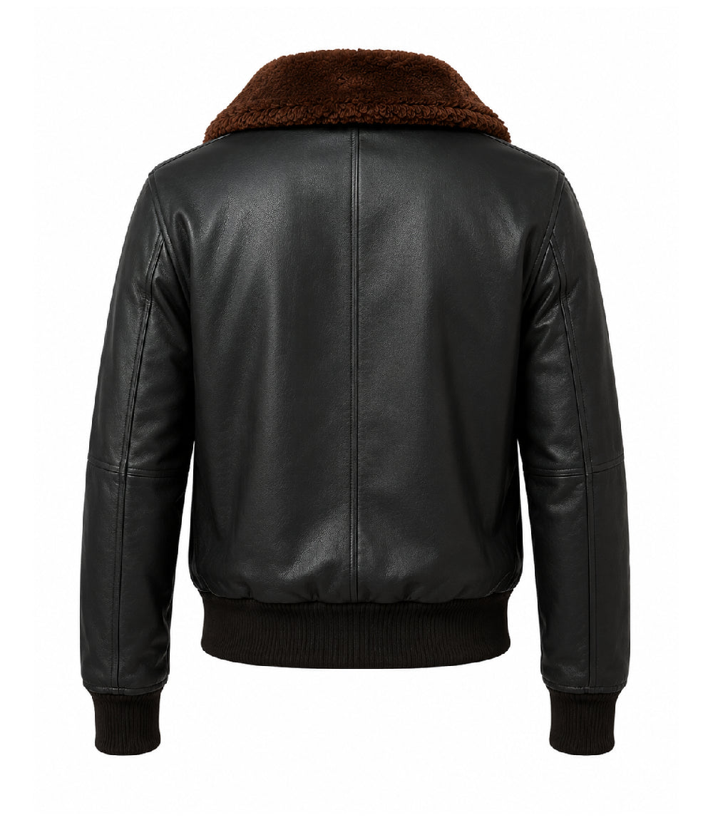 Men's Black G1 Aviator Leather Jacket Back - Jacket Aura
