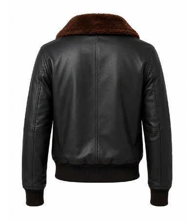 Men's Black G1 Aviator Leather Jacket Back - Jacket Aura