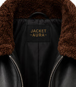 Men's Black G1 Aviator Leather Jacket Collar - Jacket Aura
