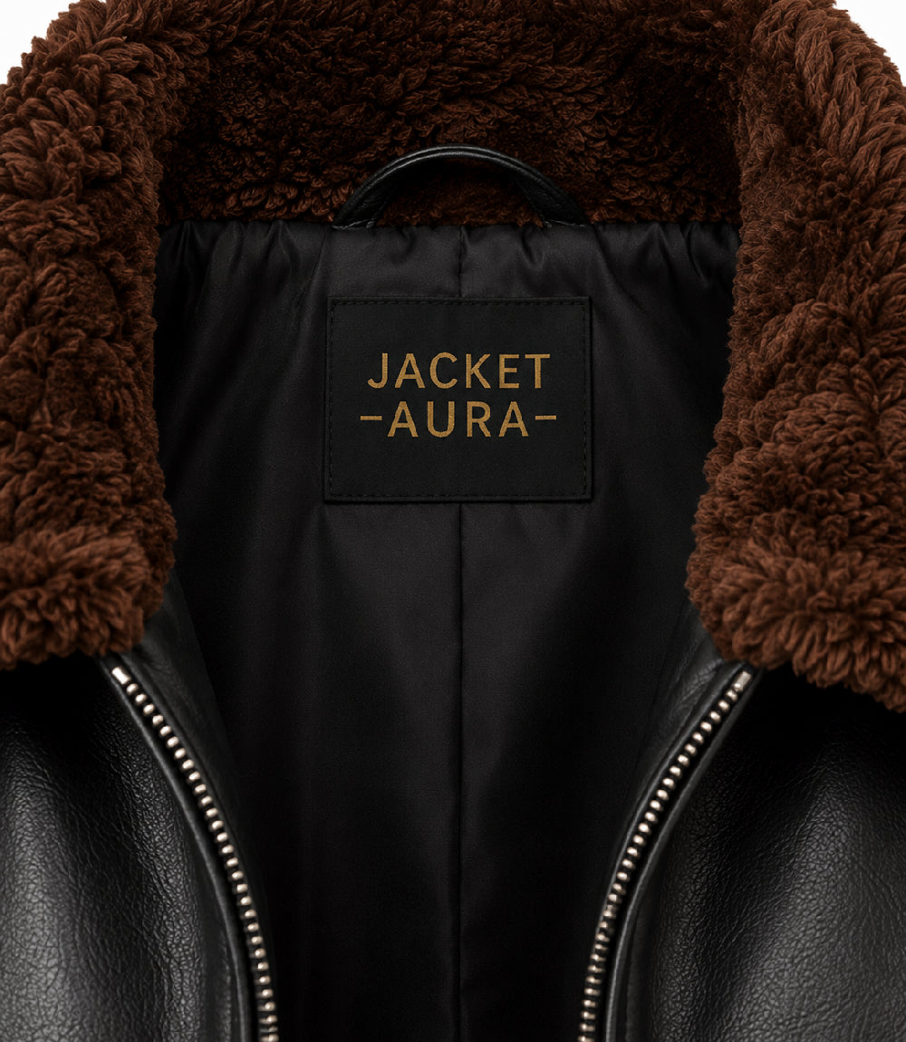 Men's Black G1 Aviator Leather Jacket Collar - Jacket Aura