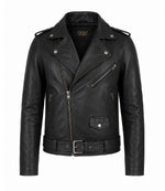 Men's Black Leather Biker Jacket - Jacket Aura