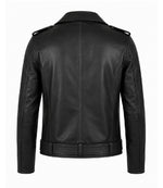 Men's Black Leather Biker Jacket Back - Jacket Aura