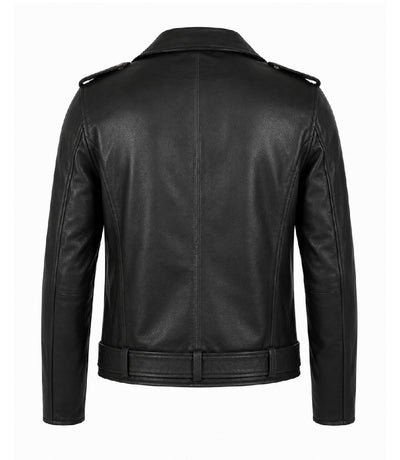 Men's Black Leather Biker Jacket Back - Jacket Aura
