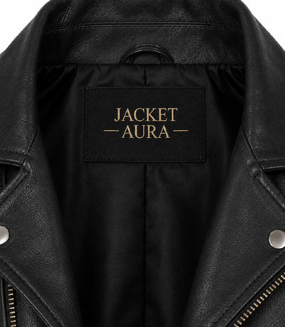  Men's Black Leather Biker Jacket Collar - Jacket Aura