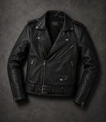 Men's Black Leather Biker Jacket Front View - Jacket Aura