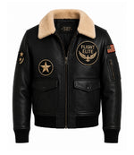 Men's Black Leather Flight Aviator Jacket - Jacket Aura