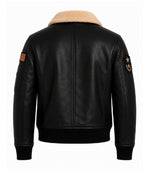 Men's Black Leather Flight Aviator Jacket Back - Jacket Aura