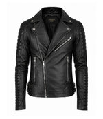 Men's Black Quilted Leather Biker Jacket - Jacket Aura