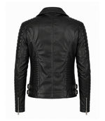 Men's Black Quilted Leather Biker Jacket Back - Jacket Aura