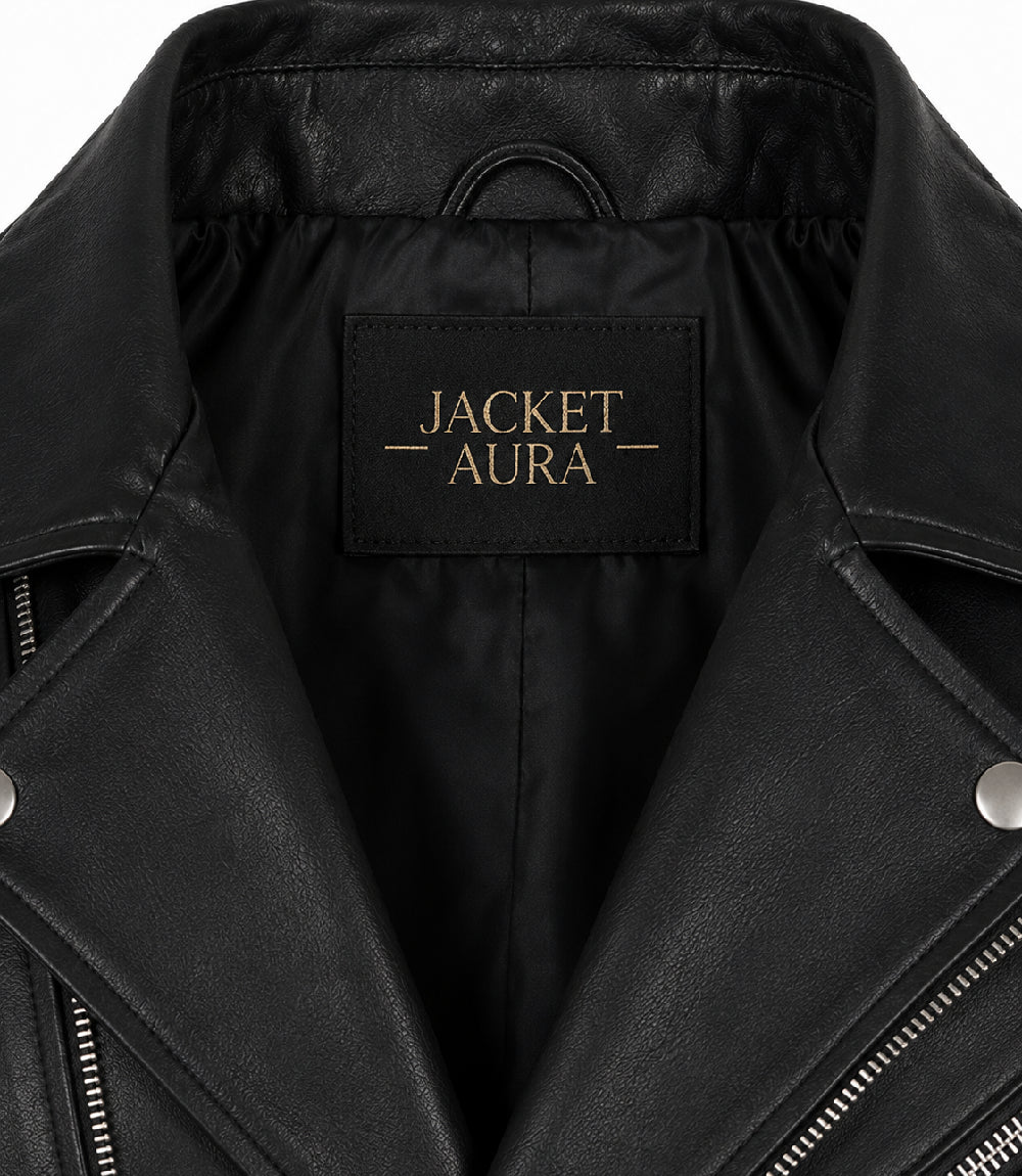 Men's Black Quilted Leather Biker Jacket Collar - Jacket Aura