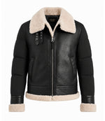 Men's Black Shearling Down Puffer Jacket - Jacket Aura