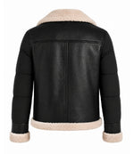 Men's Black Shearling Down Puffer Jacket Back - Jacket Aura
