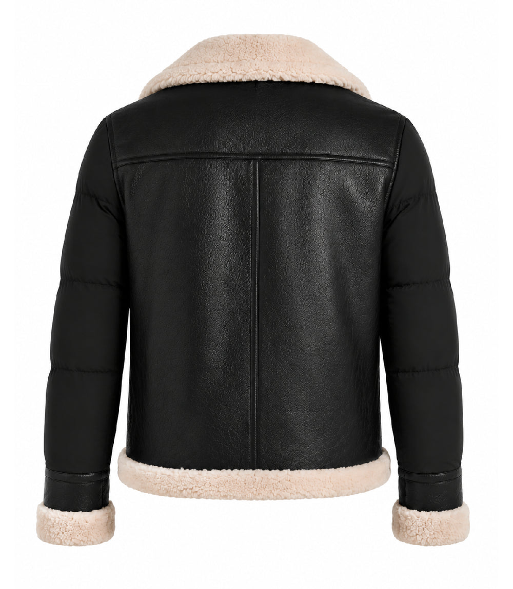 Men's Black Shearling Down Puffer Jacket Back - Jacket Aura