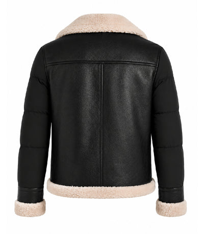 Men's Black Shearling Down Puffer Jacket Back - Jacket Aura