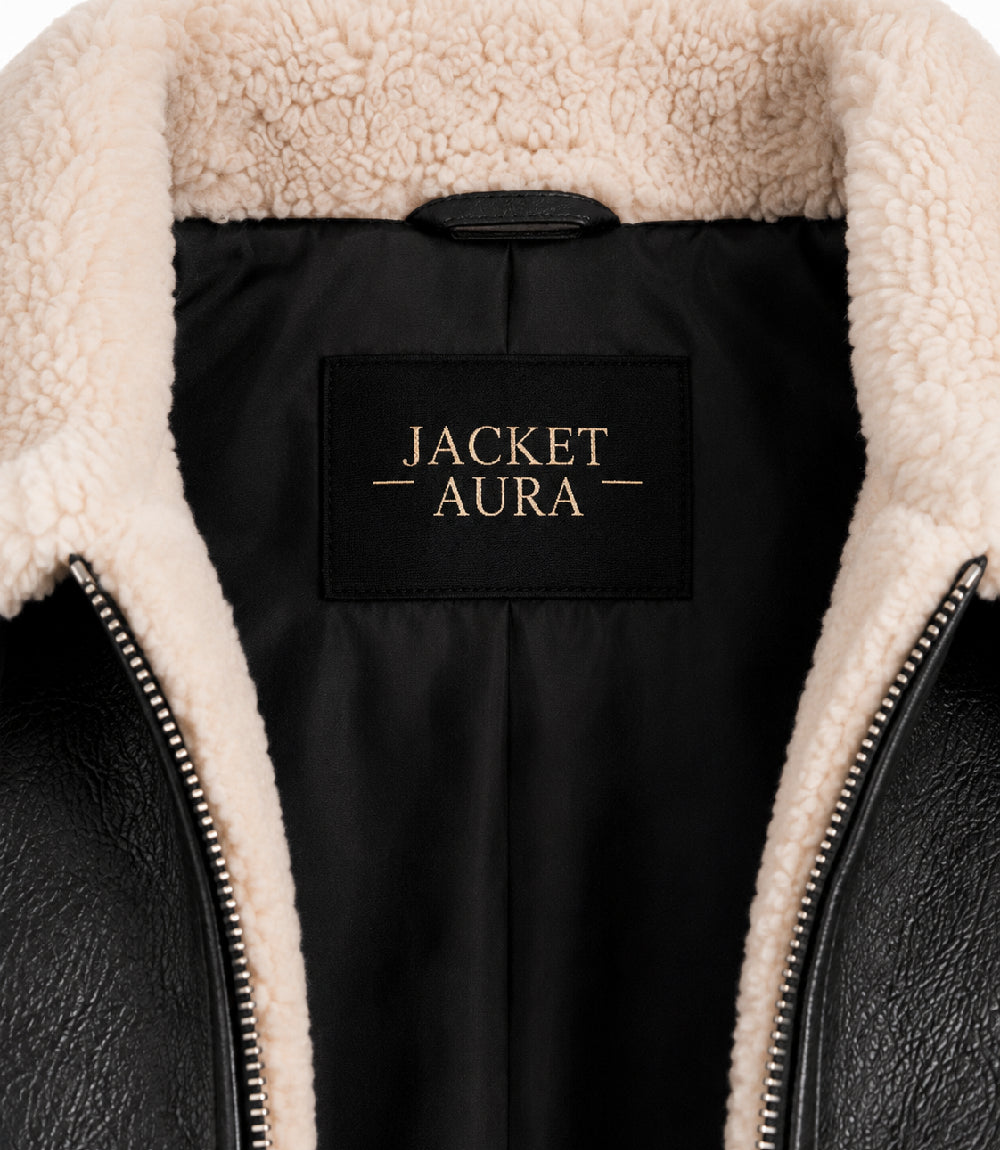 Mens Black Shearling Down Puffer Jacket Collar - Jacket Aura