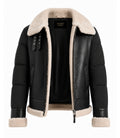 Men's Black Shearling Down Puffer Jacket Front - Jacket Aura