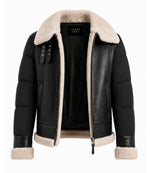 Men's Black Shearling Down Puffer Jacket Front - Jacket Aura