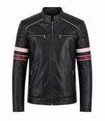 Men's Black and Red Quilted Biker Jacket - Jacket Aura