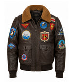 Men's Brown Flight Aviator Leather Jacket - Jacket Aura