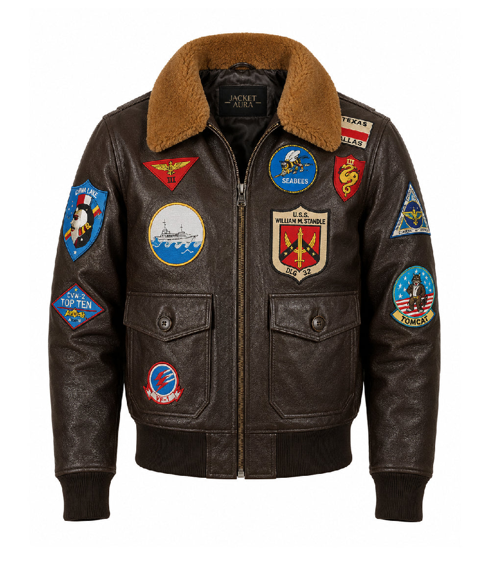 Men's Brown Flight Aviator Leather Jacket - Jacket Aura