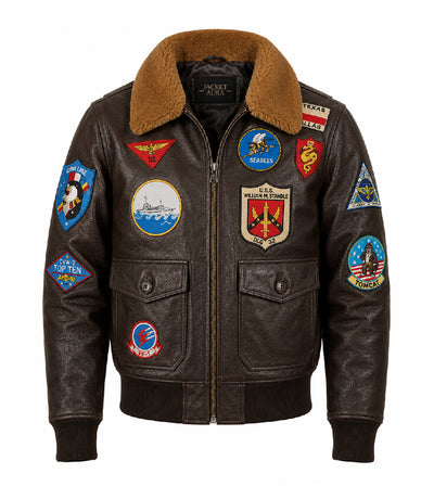 Men's Brown Flight Aviator Leather Jacket - Jacket Aura