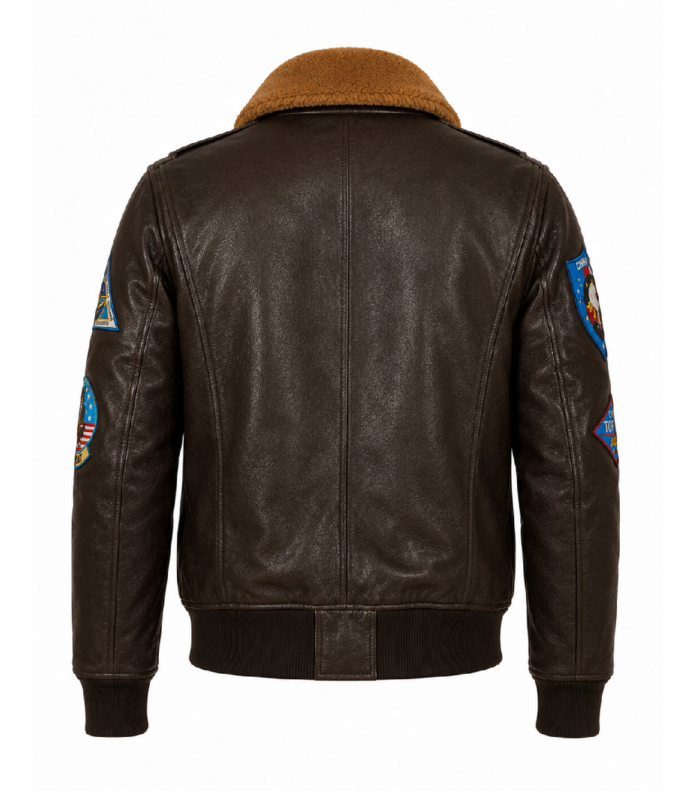 Men's Brown Flight Aviator Leather Jacket Back - Jacket Aura