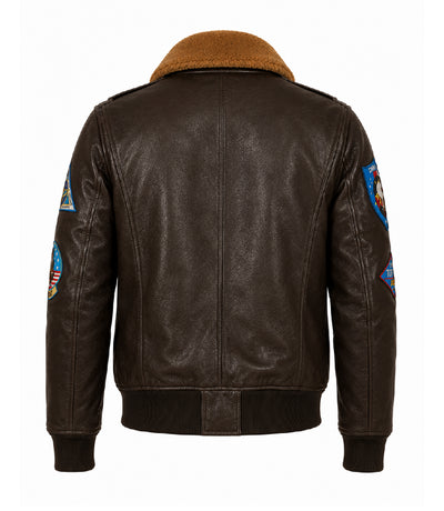 Men's Brown Flight Aviator Leather Jacket Back - Jacket Aura