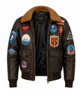 Men's Brown Flight Aviator Leather Jacket Front - Jacket Aura