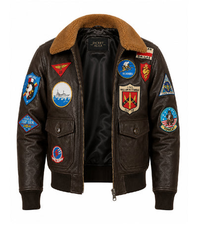 Men's Brown Flight Aviator Leather Jacket Front - Jacket Aura