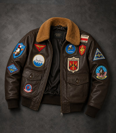 Men's Brown Flight Aviator Leather Jacket Front View - Jacket Aura