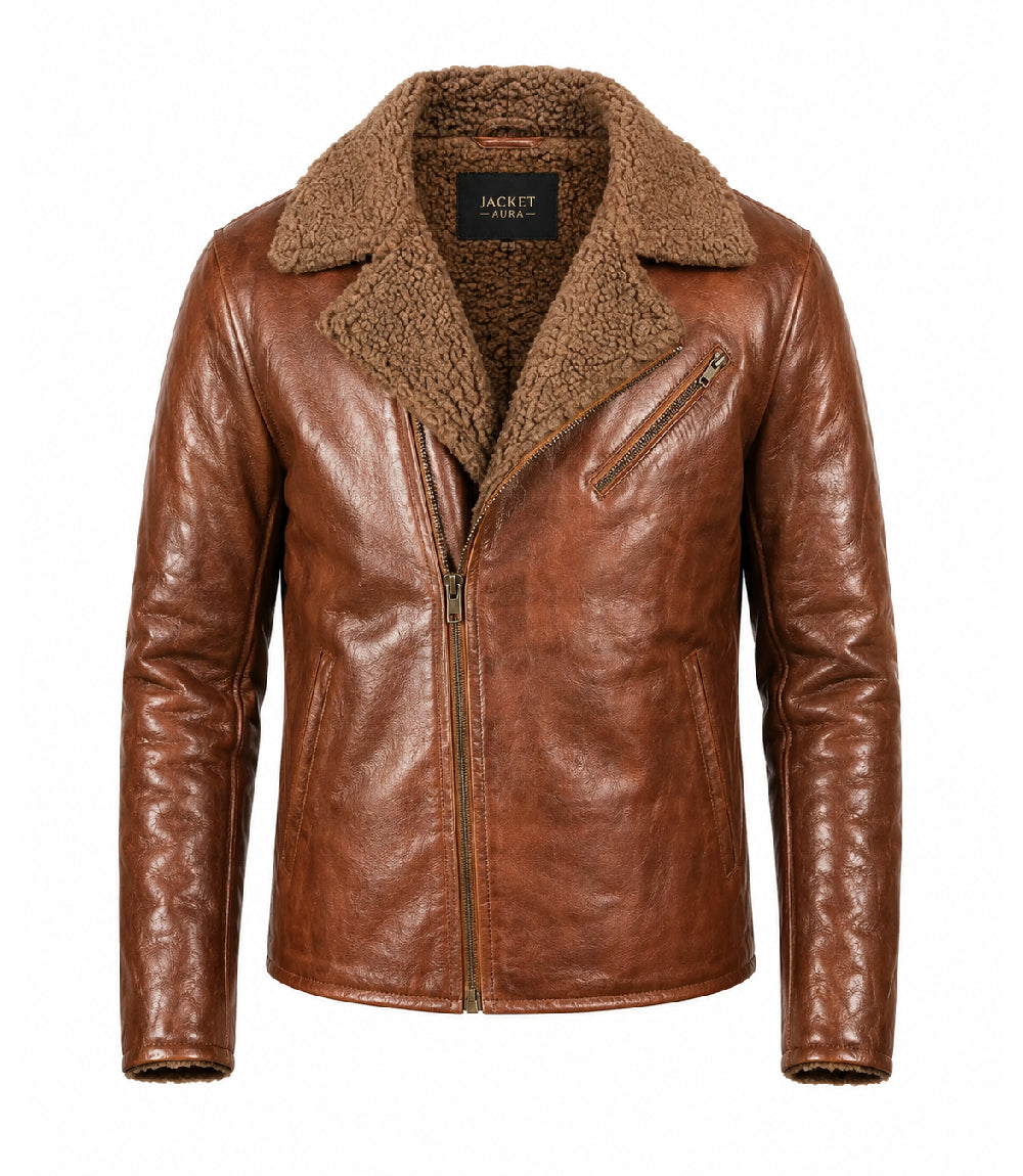Mens Brown Shearling Leather Jacket - Jacket Aura