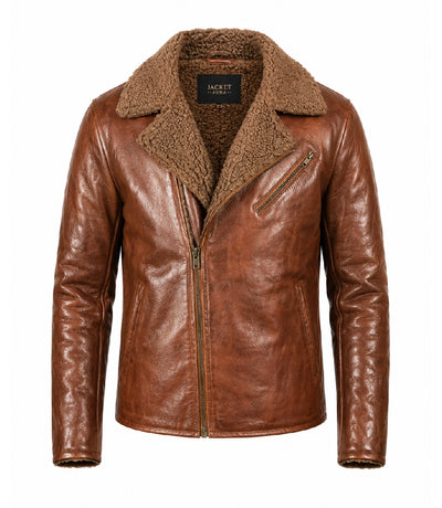 Mens Brown Shearling Leather Jacket - Jacket Aura