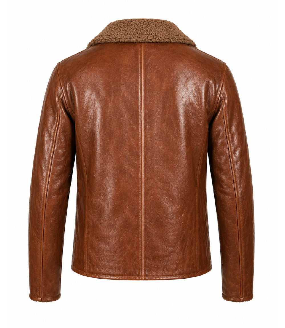 Men's Brown Shearling Leather Jacket Back - Jacket Aura