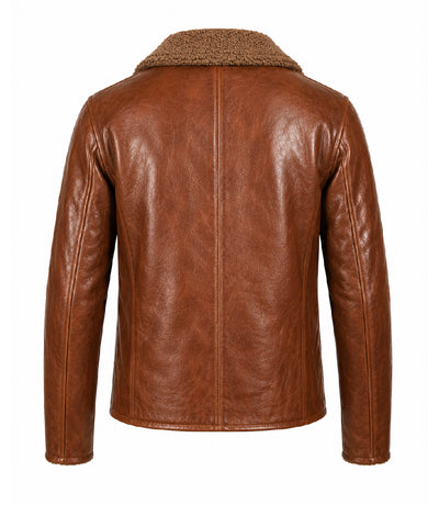 Men's Brown Shearling Leather Jacket Back - Jacket Aura