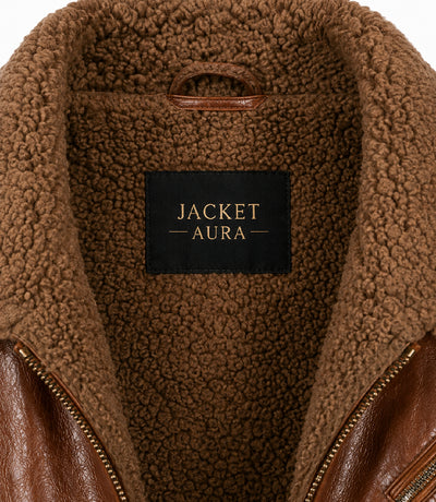 Mens Brown Shearling Leather Jacket Collar - Jacket Aura