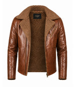 Men's Brown Shearling Leather Jacket Front - Jacket Aura