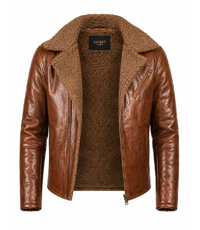 Men's Brown Shearling Leather Jacket Front - Jacket Aura