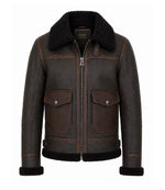 Men's Brown Sheepskin Aviator Jacket - Jacket Aura