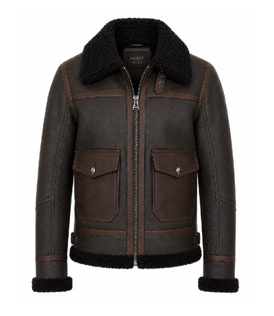 Men's Brown Sheepskin Aviator Jacket - Jacket Aura