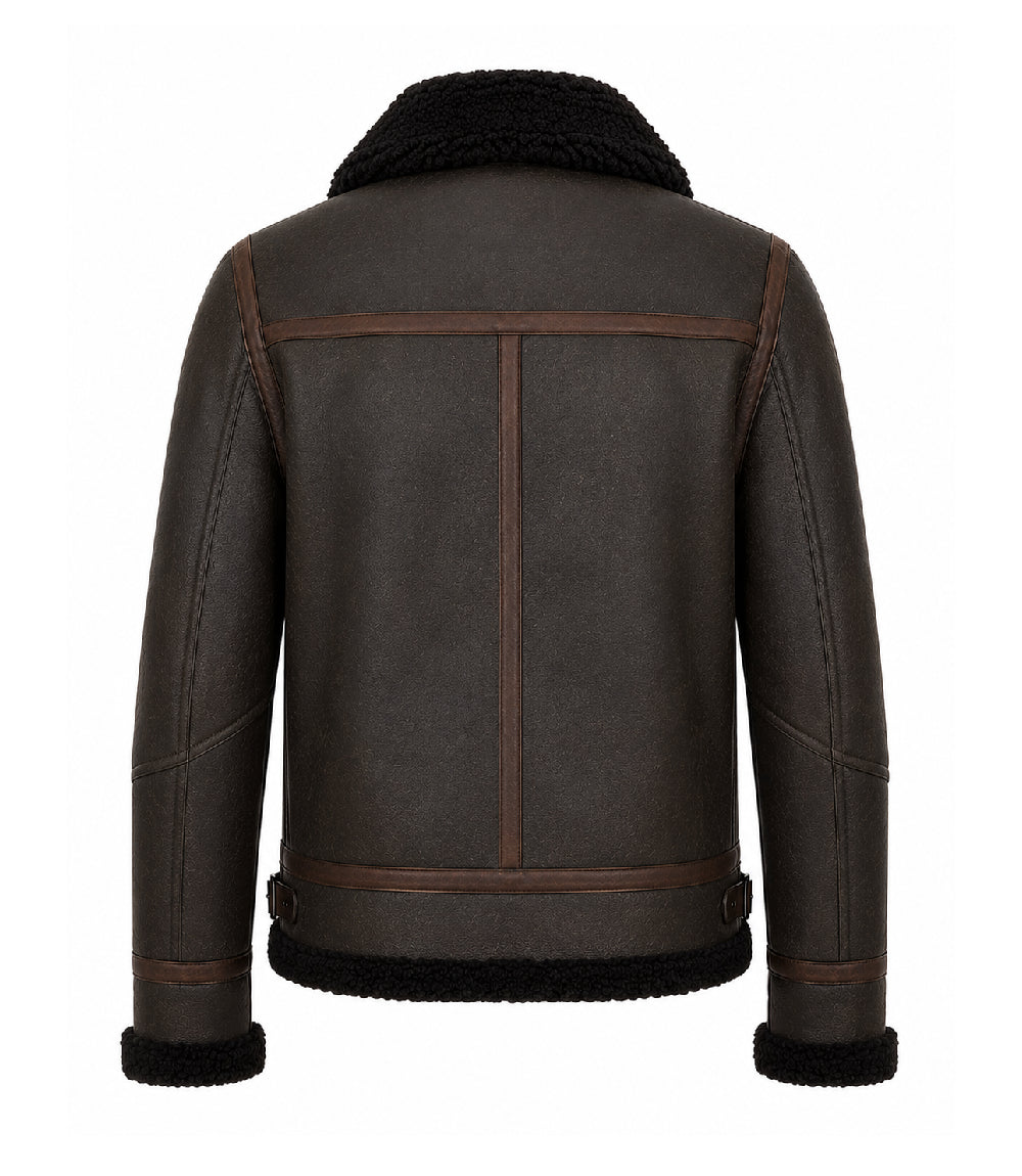 Men's Brown Sheepskin Aviator Jacket Back - Jacket Aura