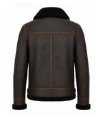 Men's Brown Sheepskin Aviator Jacket Back - Jacket Aura