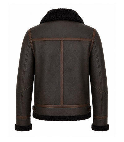 Men's Brown Sheepskin Aviator Jacket Back - Jacket Aura