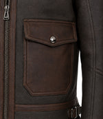 Men's Brown Sheepskin Aviator Jacket Closeup - Jacket Aura