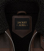Men's Brown Sheepskin Aviator Jacket Collar - Jacket Aura