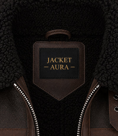 Men's Brown Sheepskin Aviator Jacket Collar - Jacket Aura