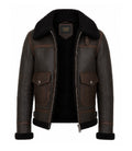 Men's Brown Sheepskin Aviator Jacket Front - Jacket Aura