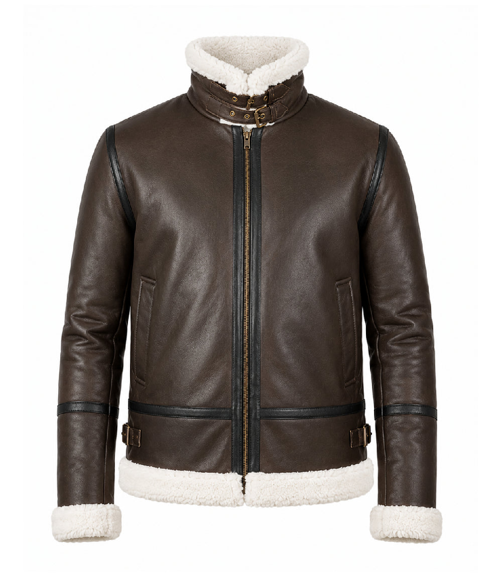 Men's Dark Brown B3 Aviator Leather Jacket - Jacket Aura